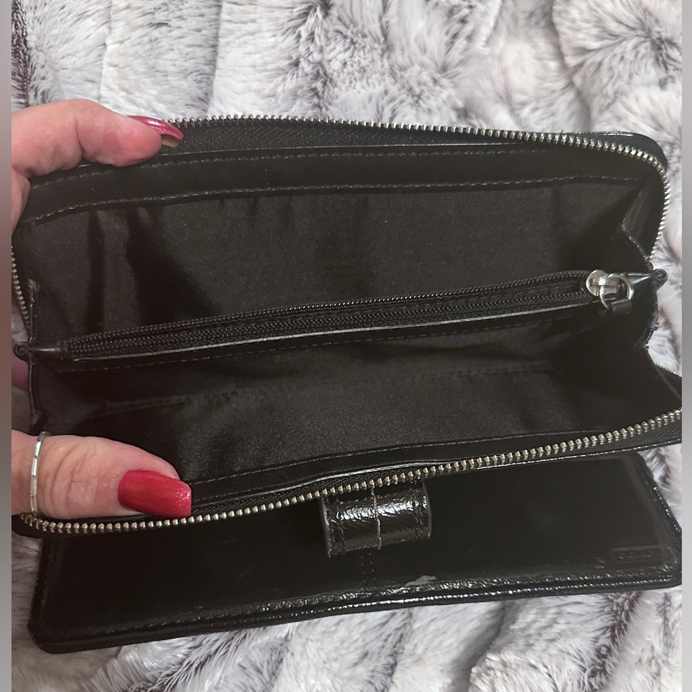Coach CC Logo Jacquard Trifold Wallet Black Canvas - Picture 3 of 5